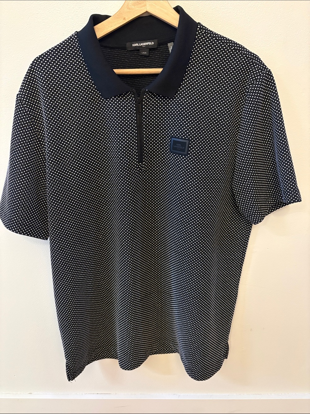 Karl Lagerfeld Navy and White Microdot Polo Shirt